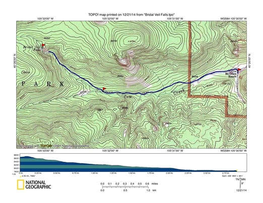 MapBridal Veil Falls Trail, Rocky Mountain National Park