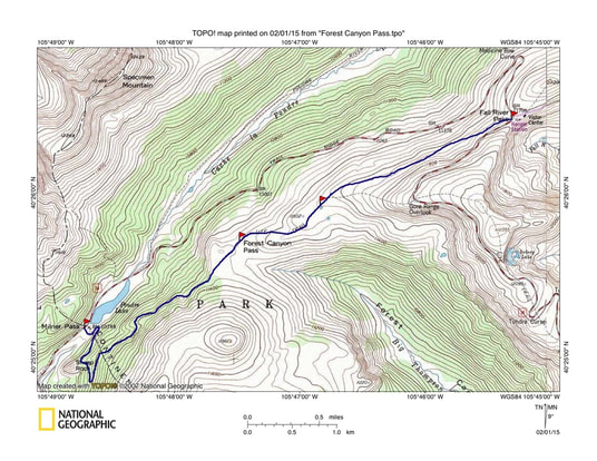 Map, Forest Canyon Pass Trail, Rocky Mountain National Park