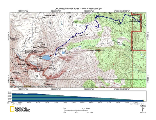 Map, Chasm Lake Trail, Rocky Mountain National Park