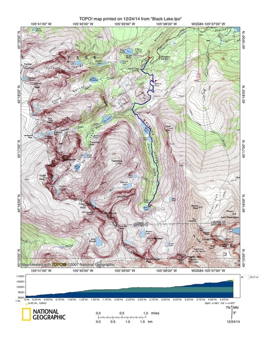Map, Black Lake Trail, Rocky Mountain National Park