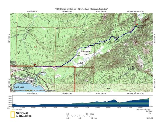 Map, Cascade Falls Trail, Rocky Mountain National Park