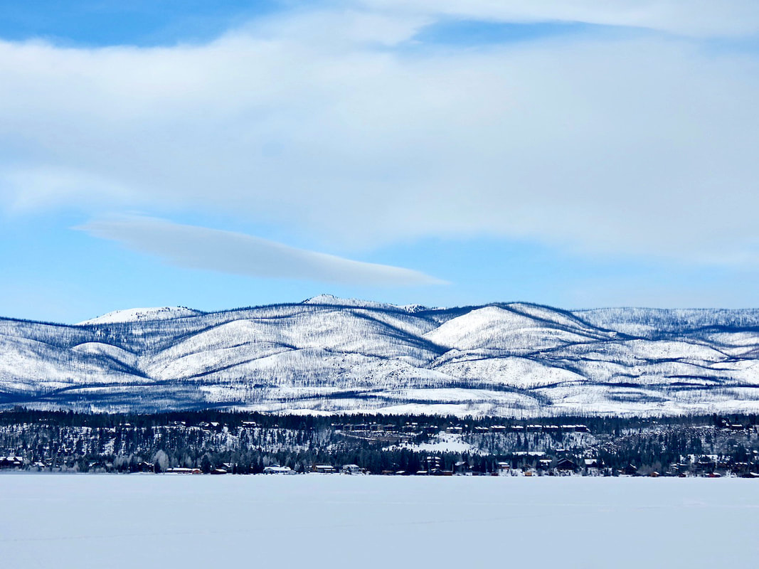 Looking across Grand Lake to the Troublesome burn scar