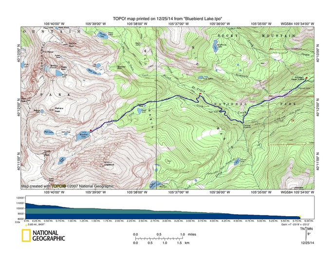 Map, Bluebird Lake Trail, Rocky Mountain National Park