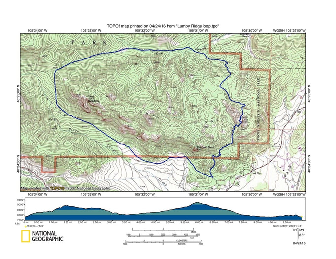 Map, Lumpy Ridge Loop Trail, Rocky Mountain National Park