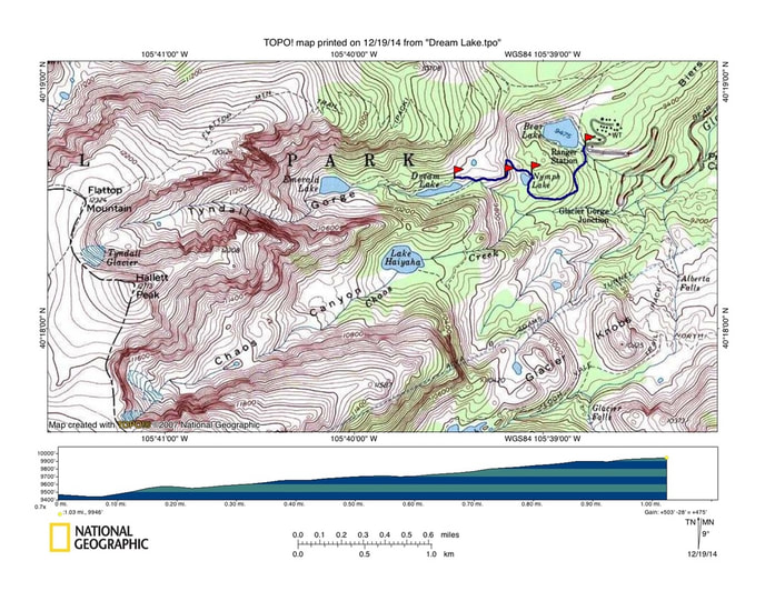 Map, Dream Lake Trail, Rocky Mountain National Park