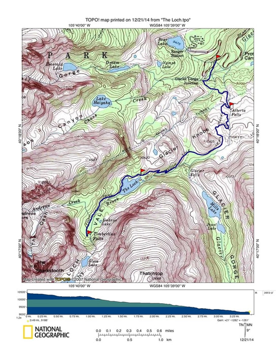 Map, Timberline Falls Trail, Rocky Mountain National Park